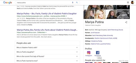 Google calls her Mariya Putina even when the search is done in English. 